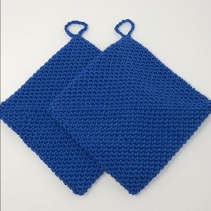 Double thick cotton potholders hand crochet blue